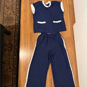 Blue and White Two-Piece Lounge Set